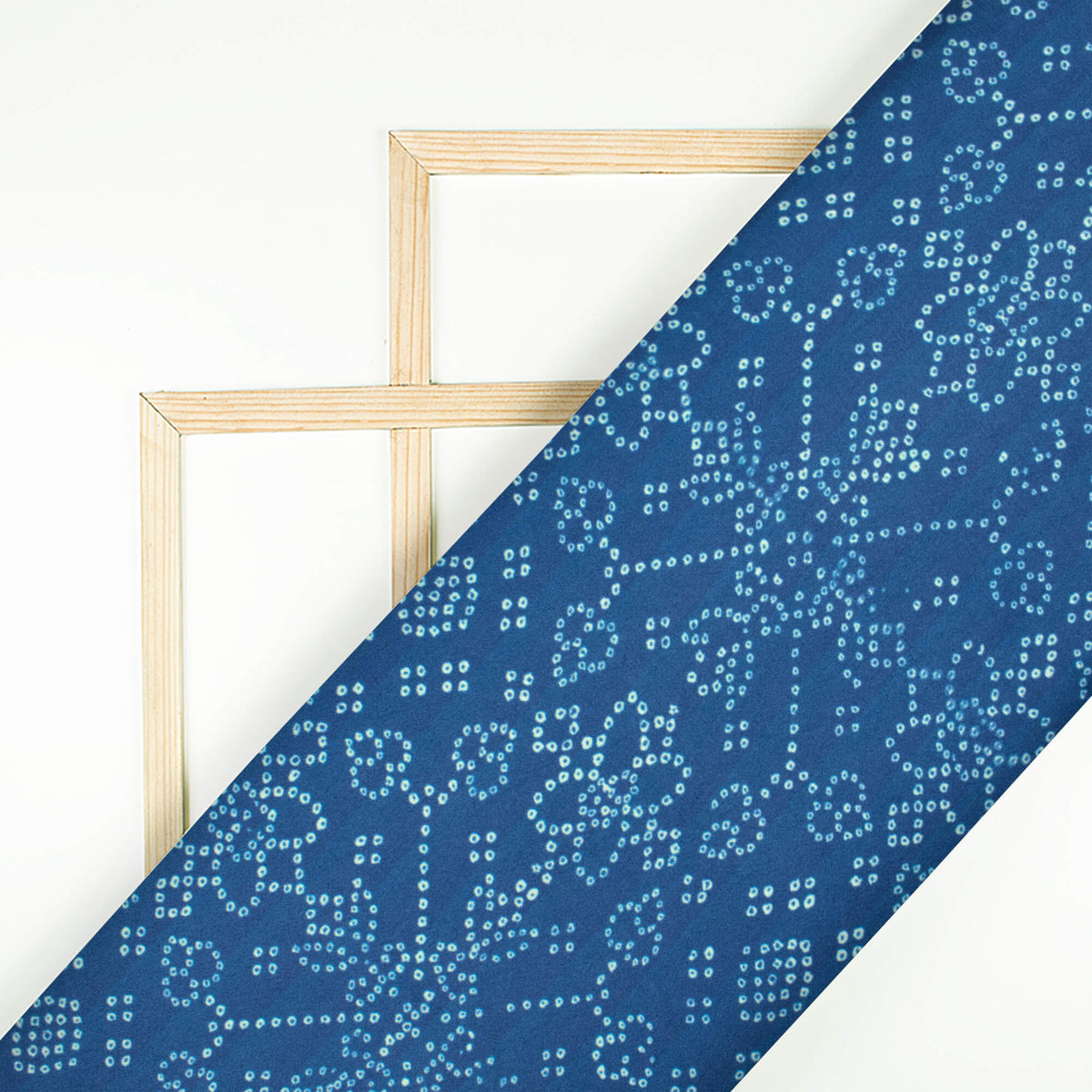Prussian Blue Bandhani Pattern Digital Print Japan Satin Fabric - Fabcurate