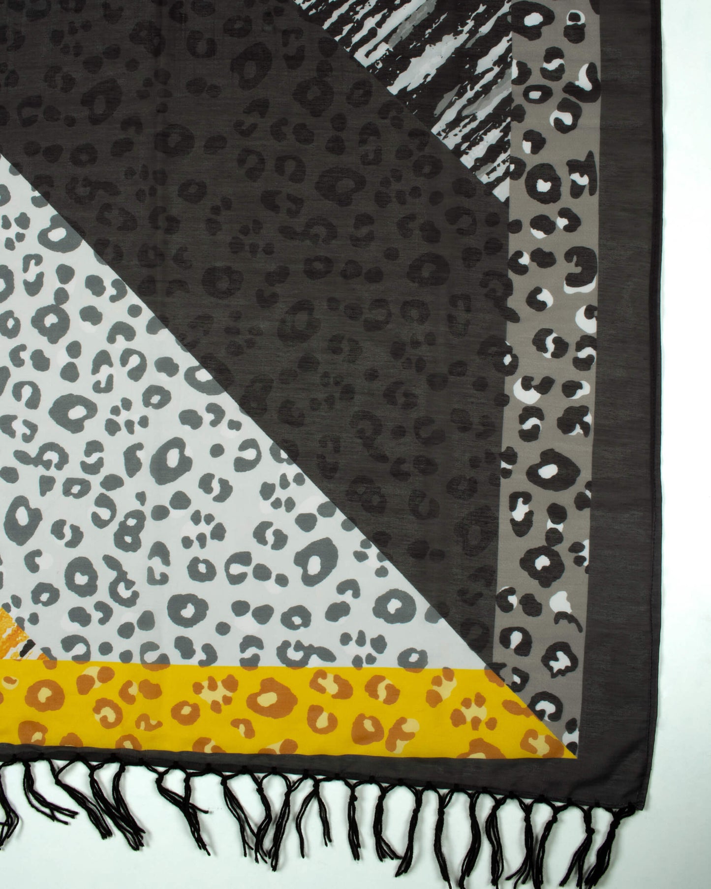 Dark Grey And Yellow Animal Pattern Digital Print Poly Voile Scarf