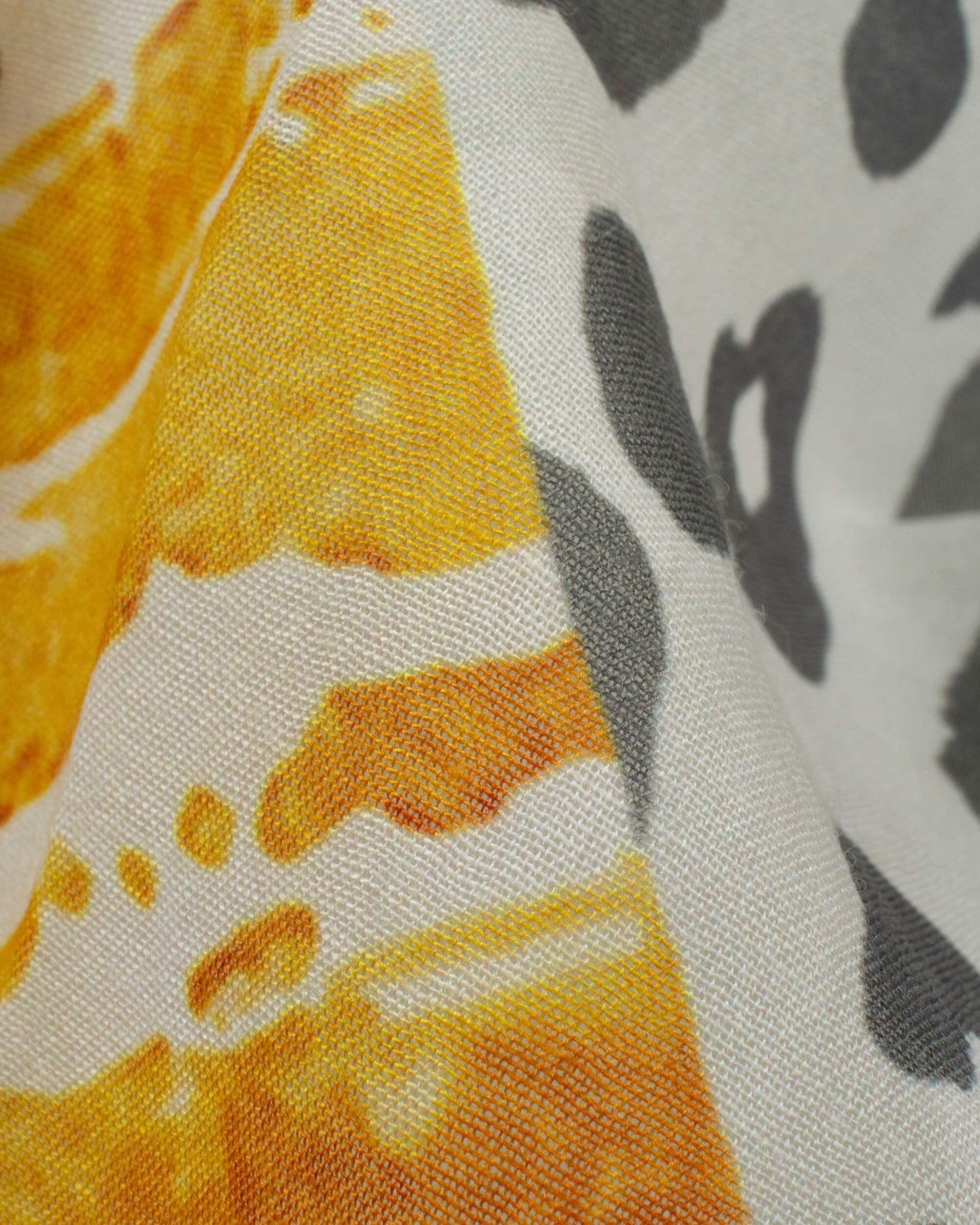 Dark Grey And Yellow Animal Pattern Digital Print Poly Voile Scarf