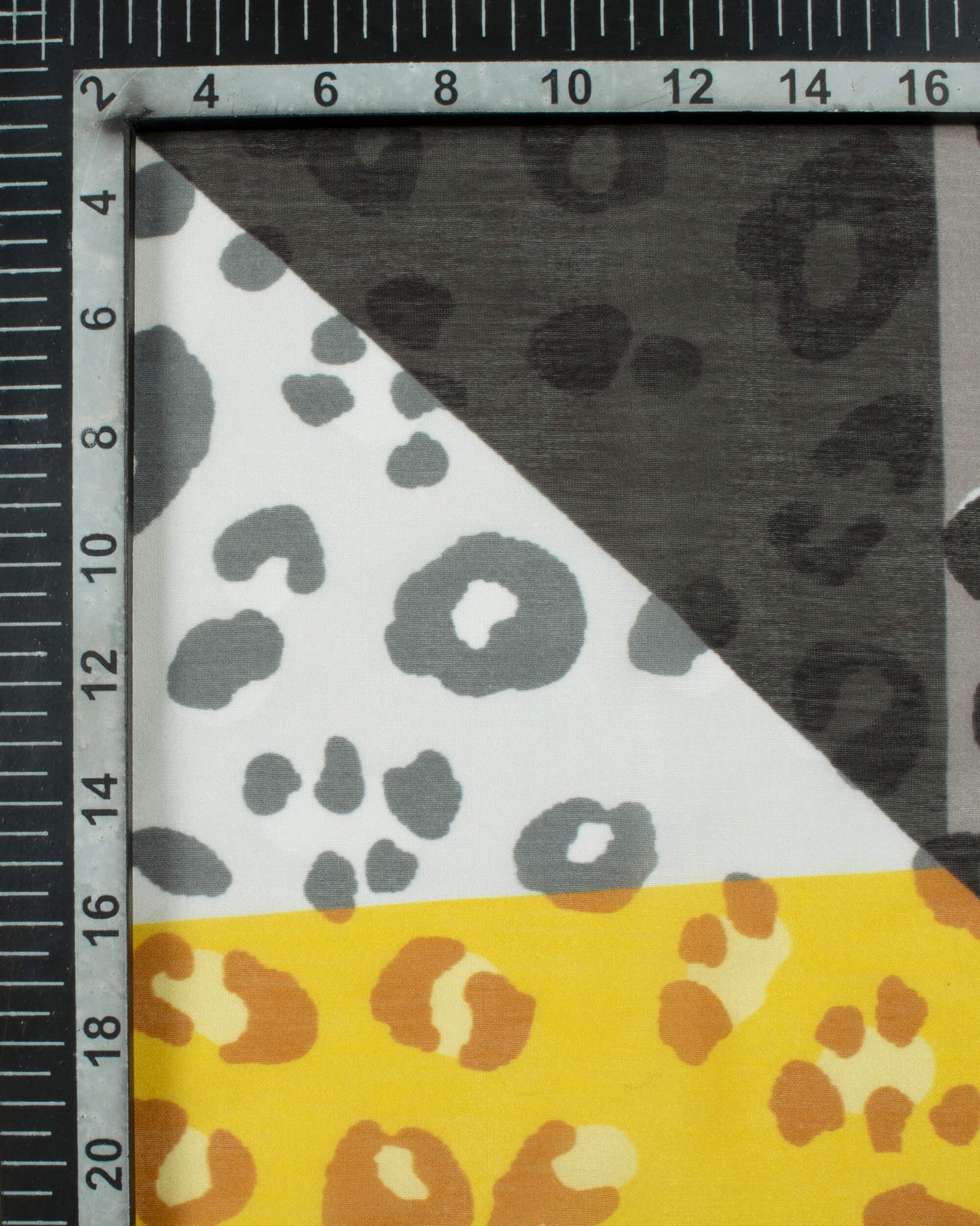 Dark Grey And Yellow Animal Pattern Digital Print Poly Voile Scarf