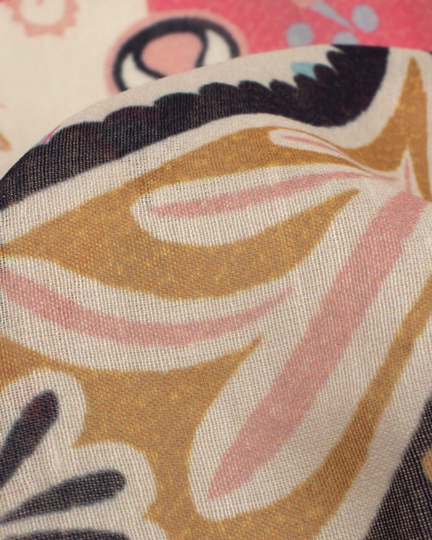 Cream And Pink Traditional Pattern Digital Print Poly Voile Scarf