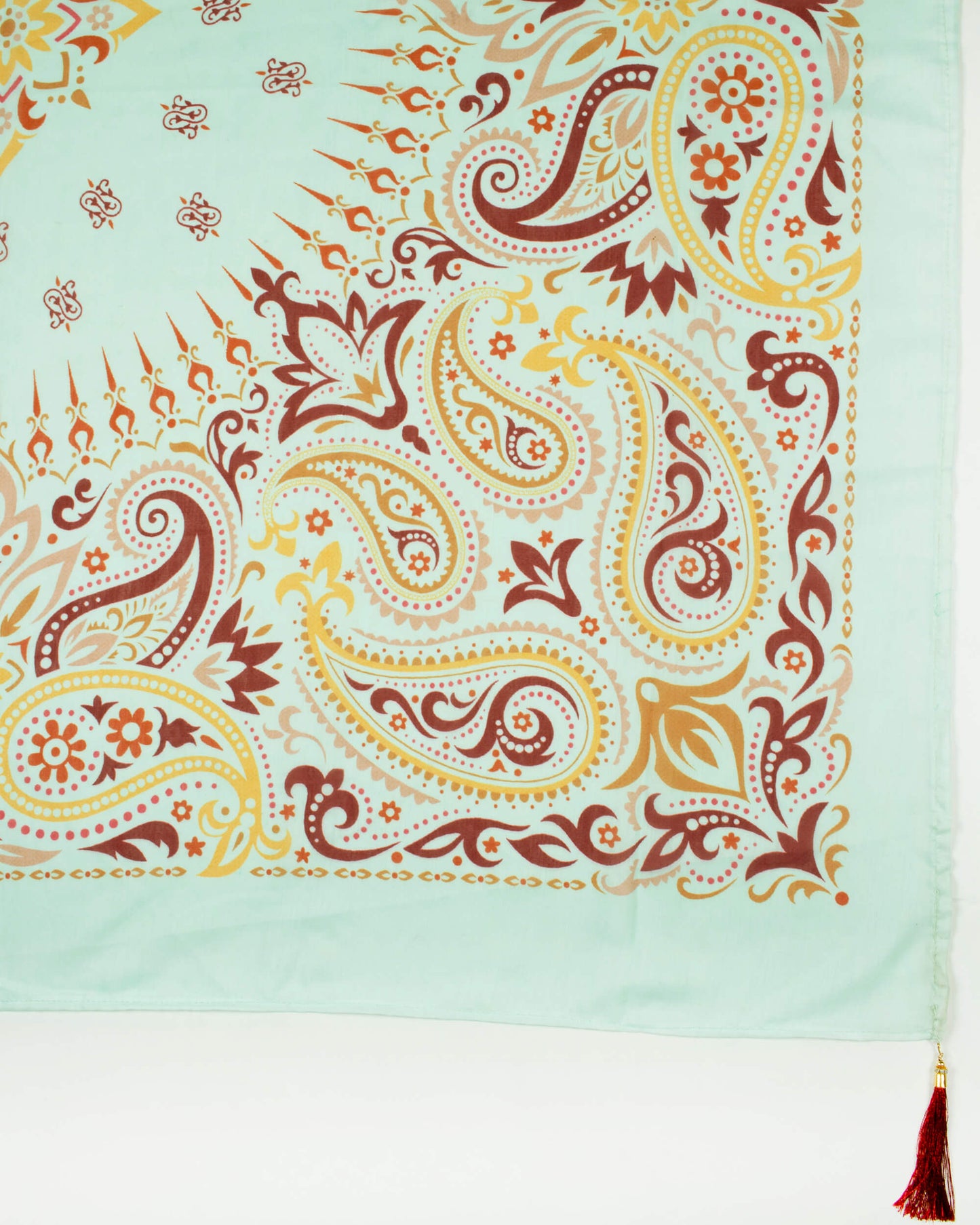 Pale Turquoise And Maroon Paisley Pattern Digital Print Poly Voile Scarf