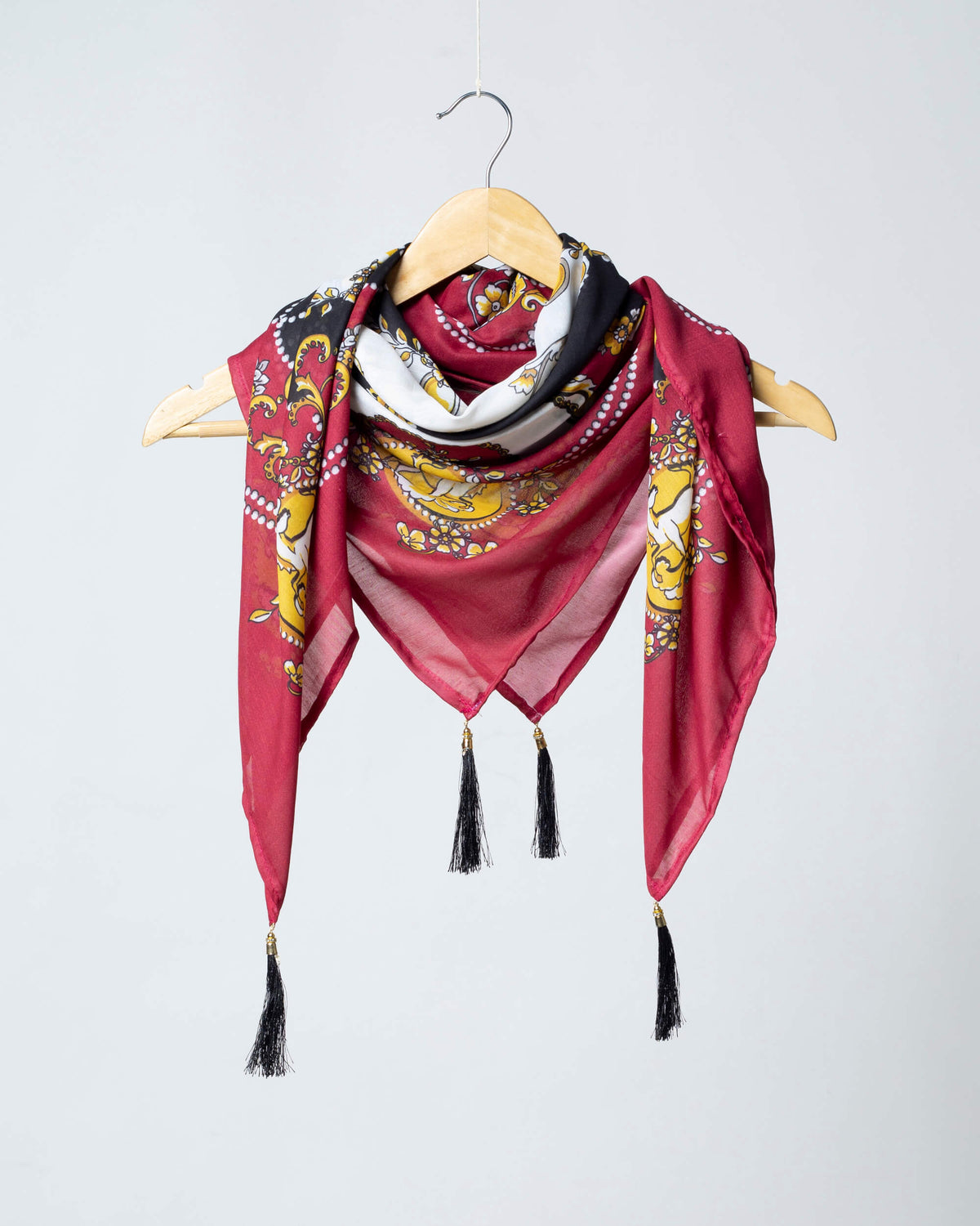 Maroon And Black Traditional Pattern Digital Print Poly Voile Scarf