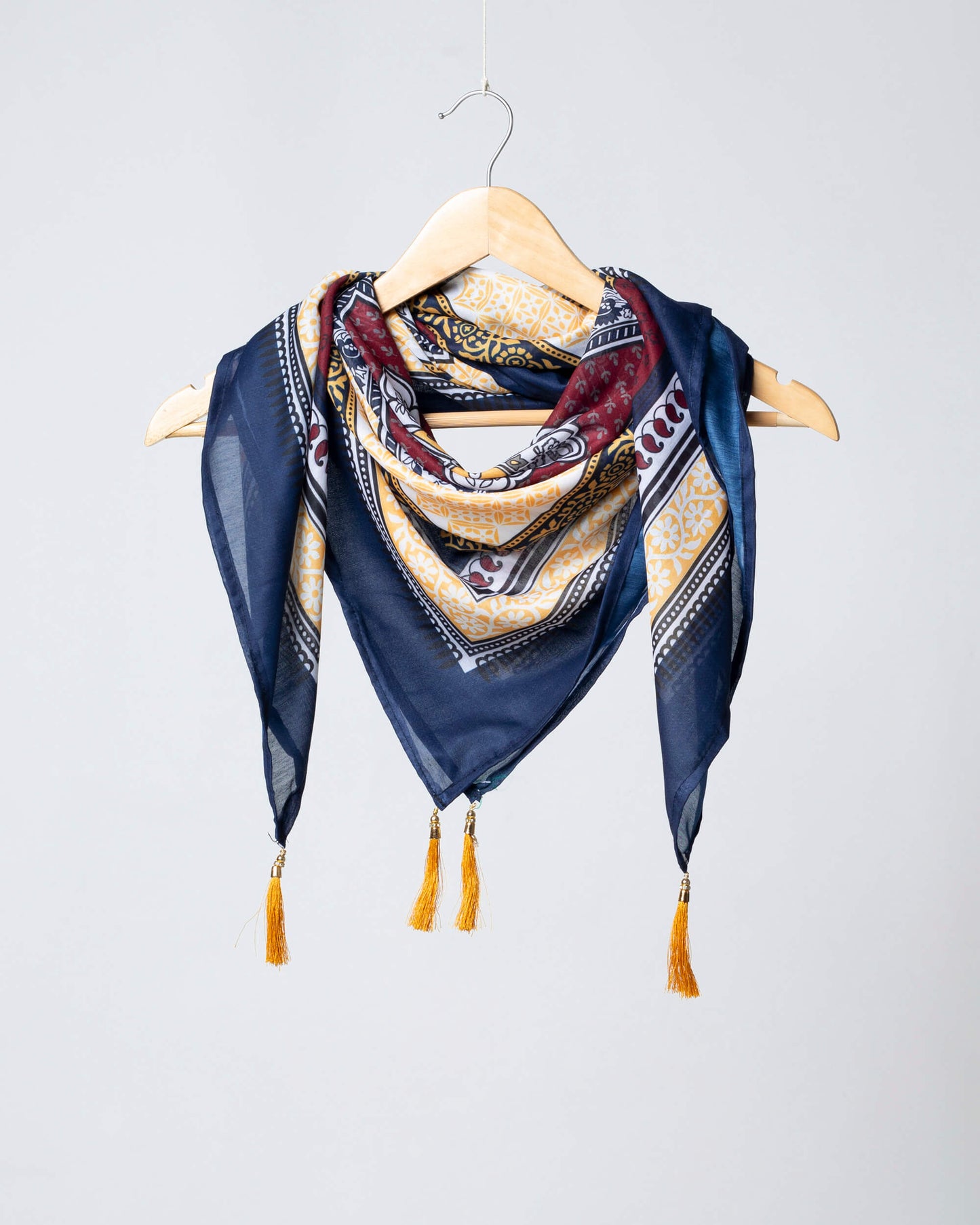 Navy Blue And Maroon Traditional Pattern Digital Print Poly Voile Scarf