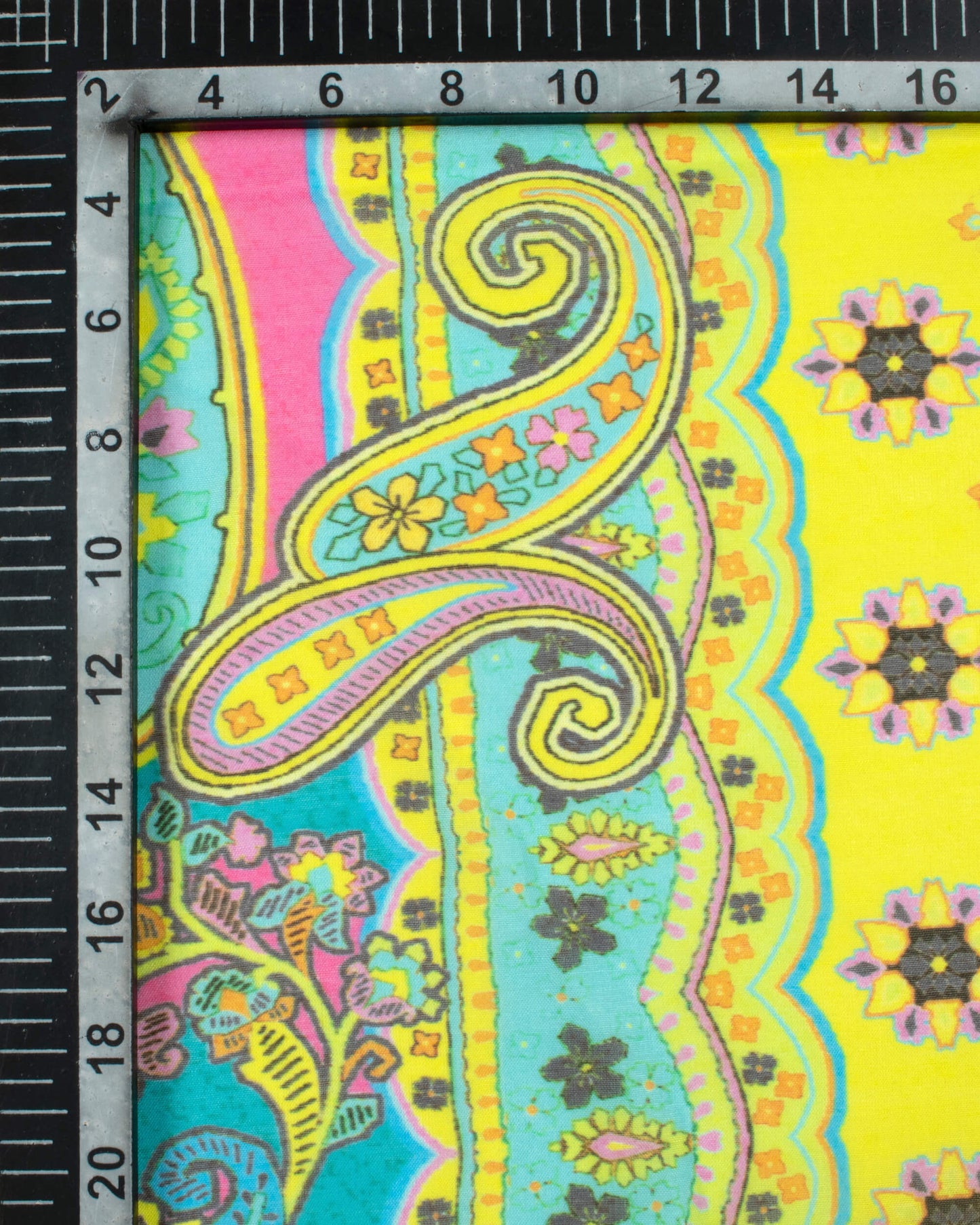 Turquoise And Yellow Paisley Pattern Digital Print Poly Voile Scarf