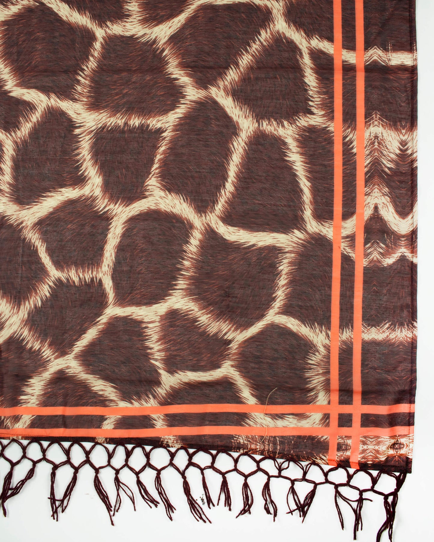 Brown And Beige Animal Pattern Digital Print Poly Voile Scarf