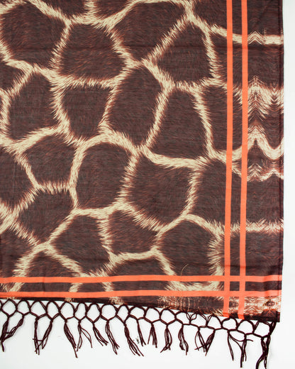 Brown And Beige Animal Pattern Digital Print Poly Voile Scarf