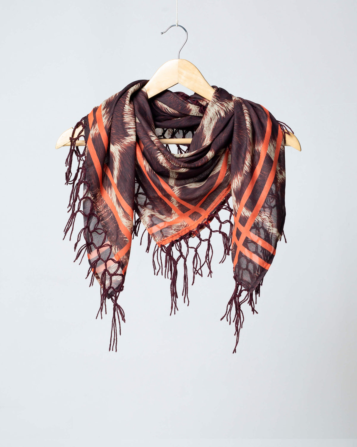 Brown And Beige Animal Pattern Digital Print Poly Voile Scarf