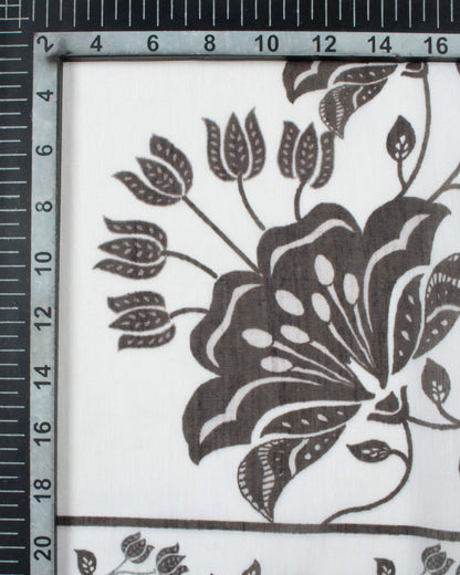 White And Black Floral Pattern Digital Print Poly Voile Scarf