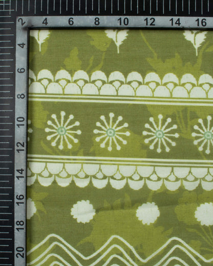 Olive Green And Cream Floral Pattern Digital Print Poly Voile Scarf