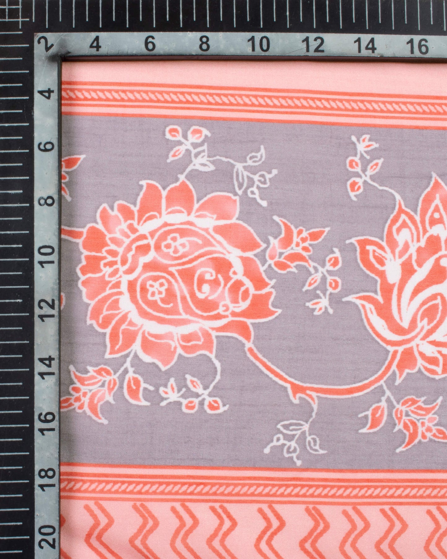 Salmon Pink And Dolphin Grey Floral Pattern Digital Print Poly Voile Scarf