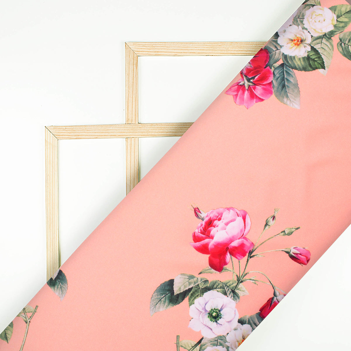 Peach And Cerise Pink Floral Pattern Digital Print Ultra Premium Butter Crepe Fabric - Fabcurate