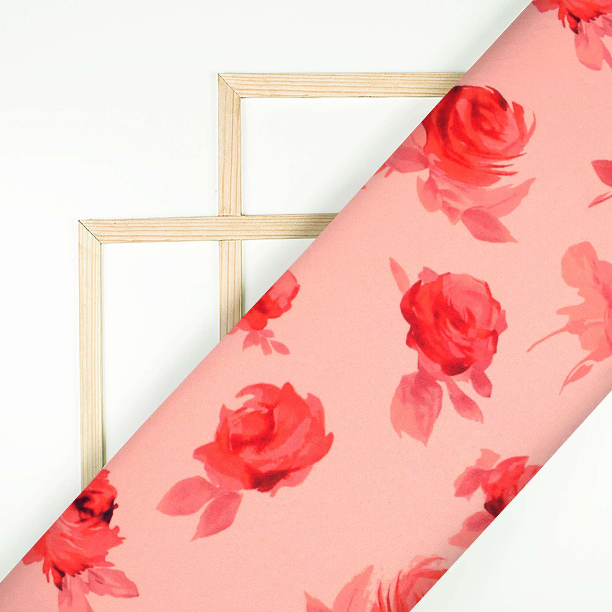 Peach And Red Floral Pattern Digital Print Ultra Premium Butter Crepe Fabric - Fabcurate