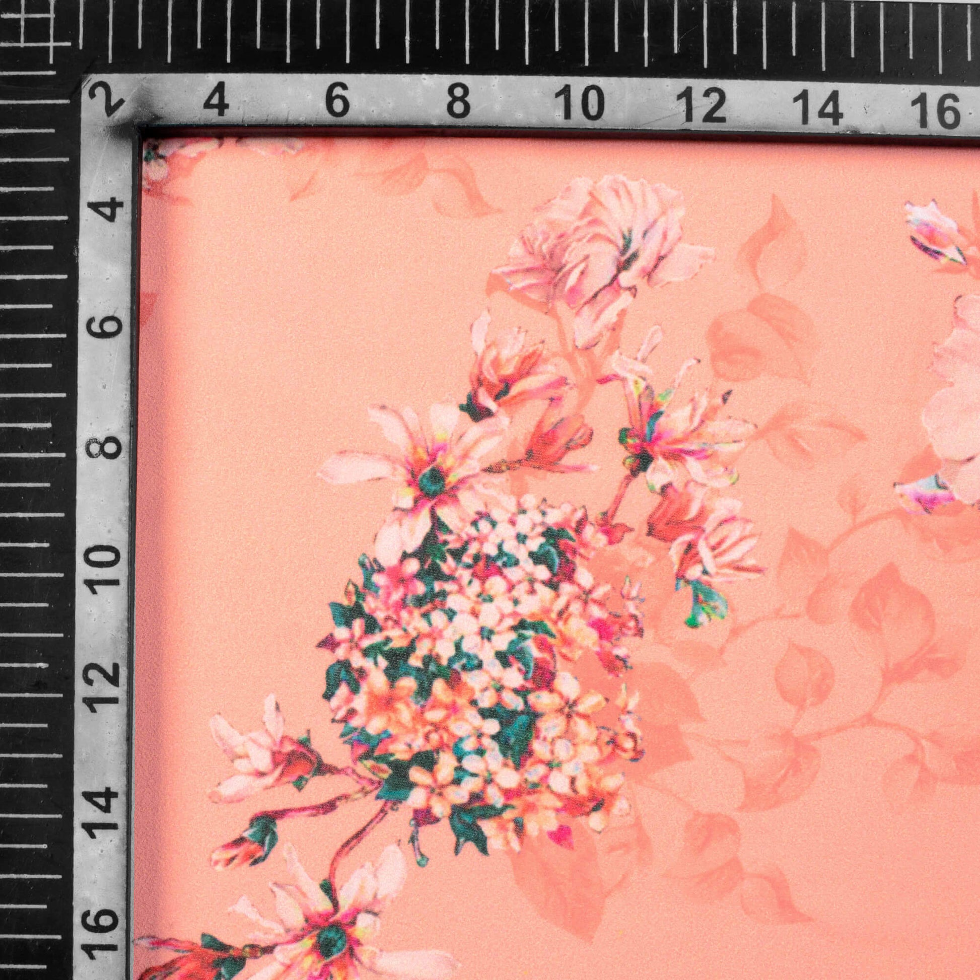 Peach And Teal Green Floral Pattern Digital Print Georgette Fabric - Fabcurate