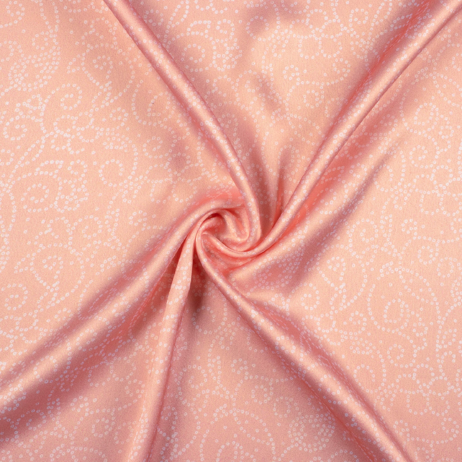 Peach And White Paisely Pattern Digital Print Japan Satin Fabric - Fabcurate