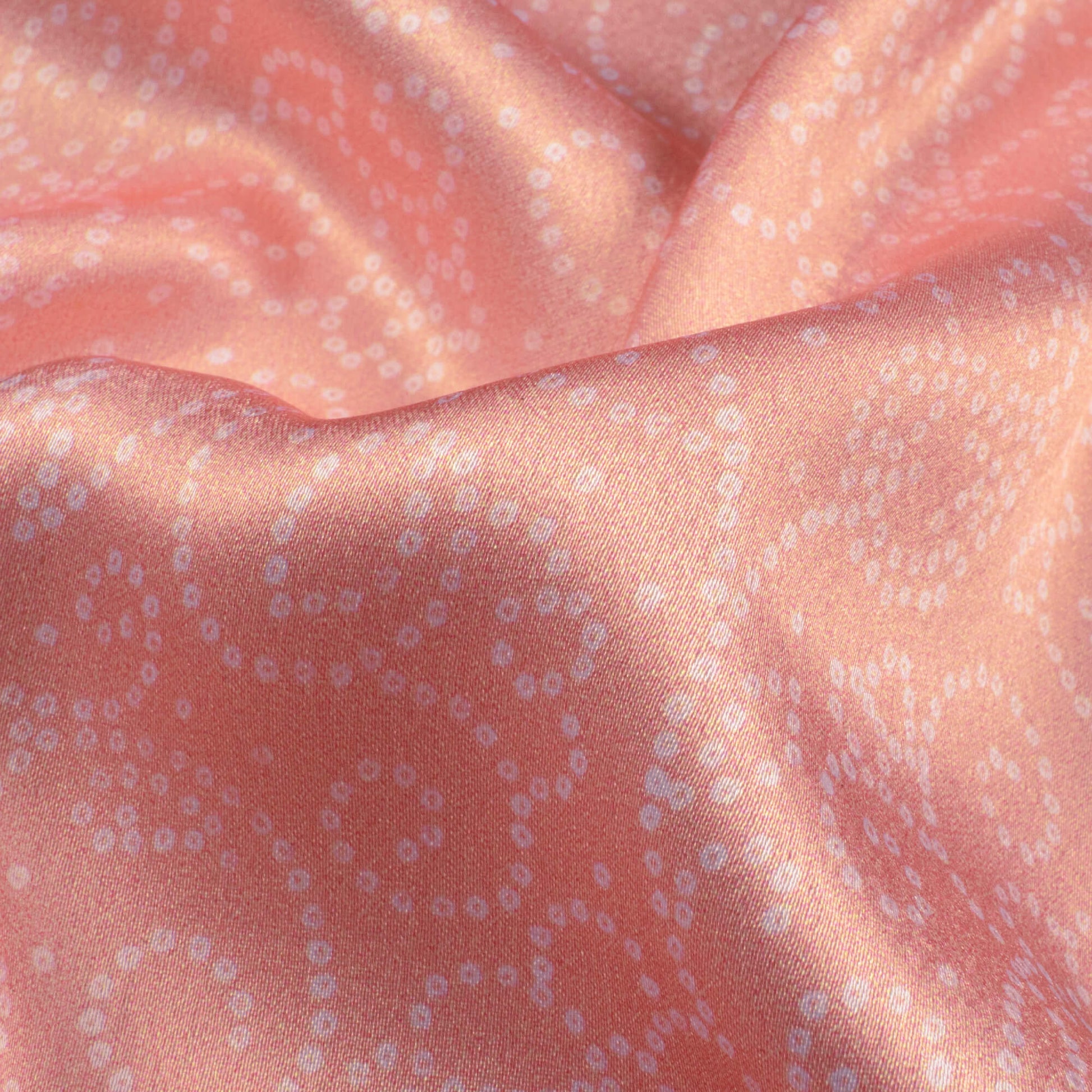 Peach And White Paisely Pattern Digital Print Japan Satin Fabric - Fabcurate