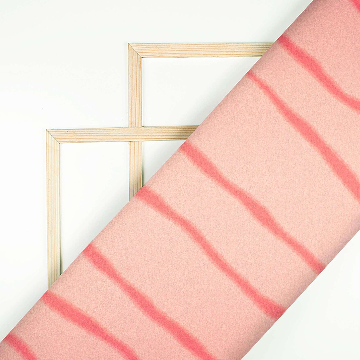 Peach And Blush Red Leheriya Pattern Digital Print Japan Satin Fabric - Fabcurate