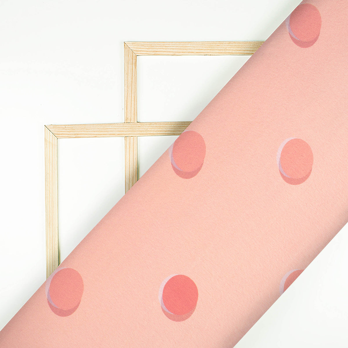 Peach Polka Dots Pattern Digital Print Japan Satin Fabric - Fabcurate