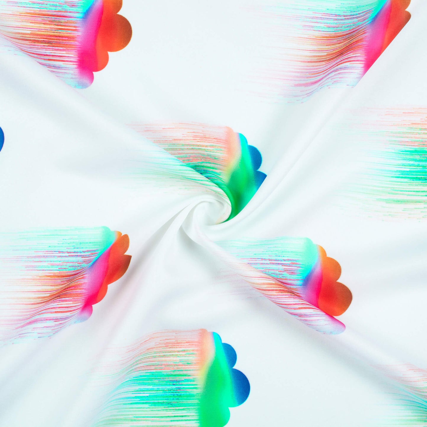 White And Green Holi Pattern Digital Print Ultra Premium Butter Crepe Fabric - Fabcurate