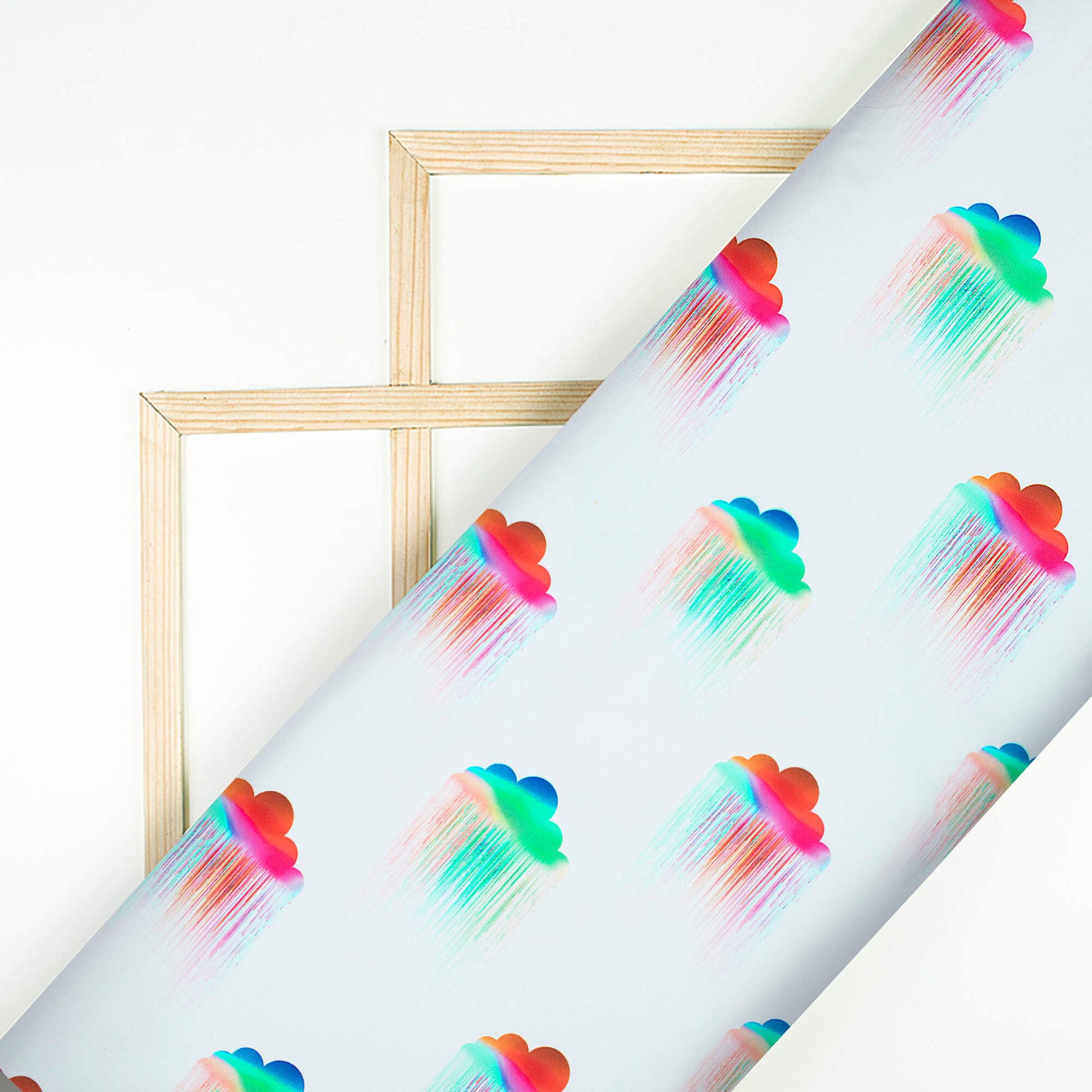 White And Green Holi Pattern Digital Print Ultra Premium Butter Crepe Fabric - Fabcurate