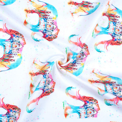 Multi-Color Holi Pattern Digital Print Ultra Premium Butter Crepe Fabric - Fabcurate