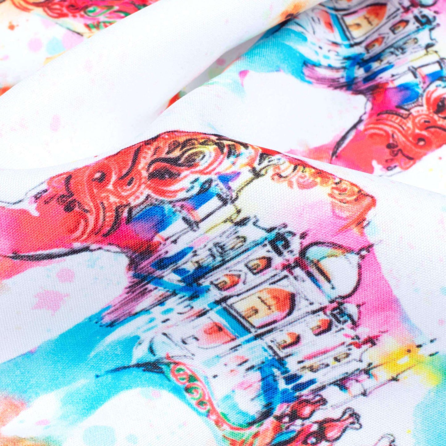Multi-Color Holi Pattern Digital Print Ultra Premium Butter Crepe Fabric - Fabcurate