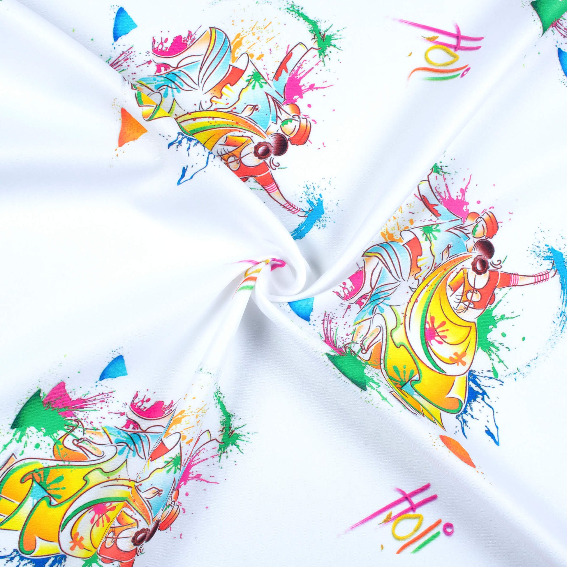 White And Yellow Holi Pattern Digital Print Ultra Premium Butter Crepe Fabric - Fabcurate