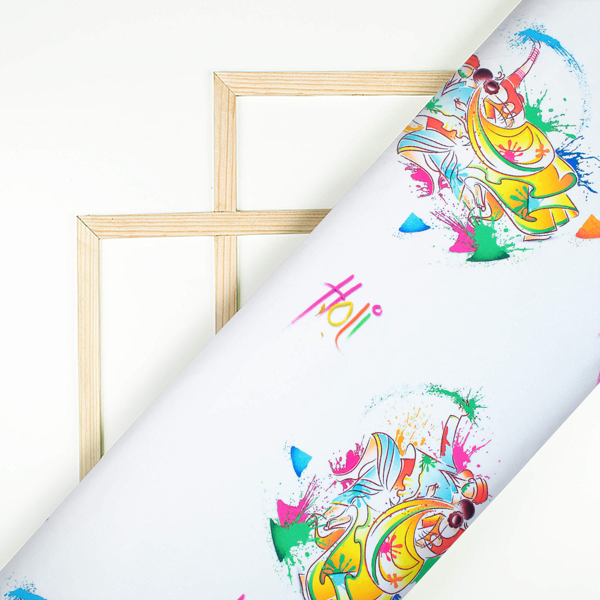 White And Yellow Holi Pattern Digital Print Ultra Premium Butter Crepe Fabric - Fabcurate