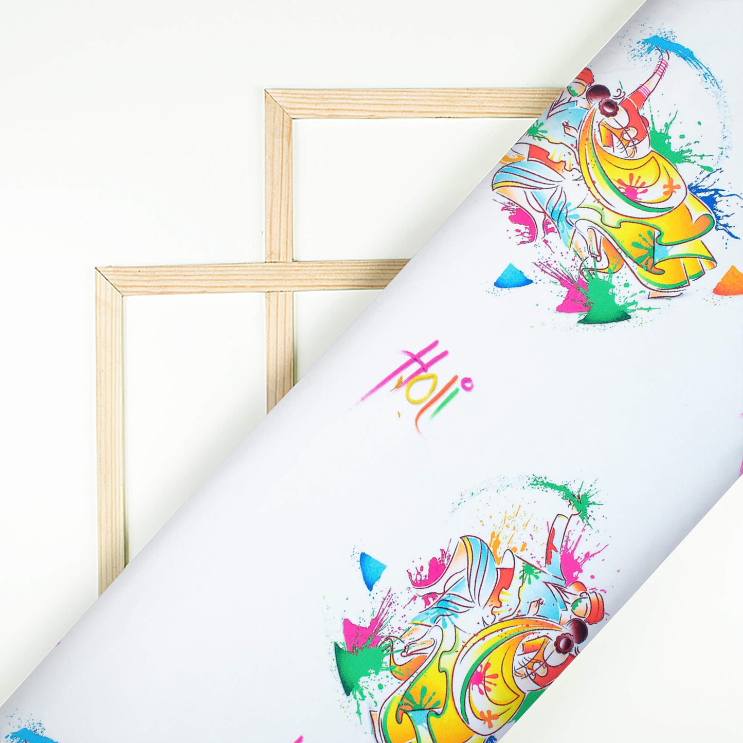 White And Yellow Holi Pattern Digital Print Ultra Premium Butter Crepe Fabric - Fabcurate