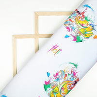 White And Yellow Holi Pattern Digital Print Ultra Premium Butter Crepe Fabric - Fabcurate