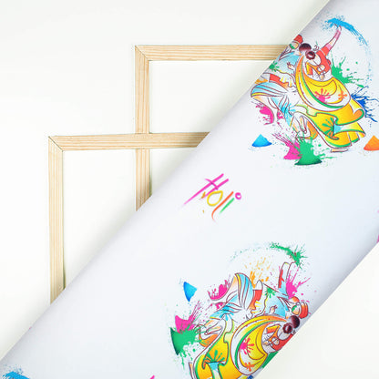 White And Yellow Holi Pattern Digital Print Ultra Premium Butter Crepe Fabric - Fabcurate