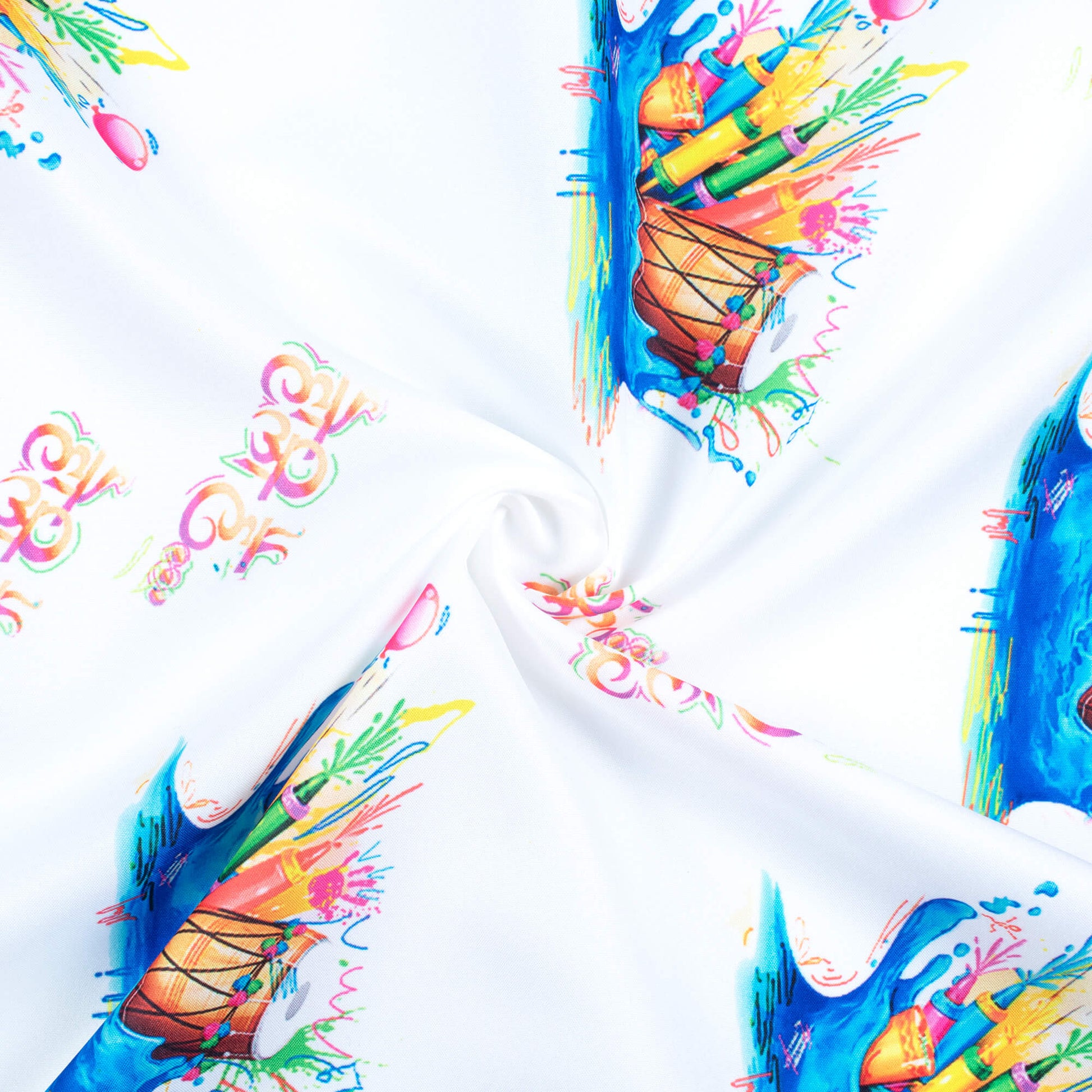 White And Royal Blue Holi Pattern Digital Print Ultra Premium Butter Crepe Fabric - Fabcurate