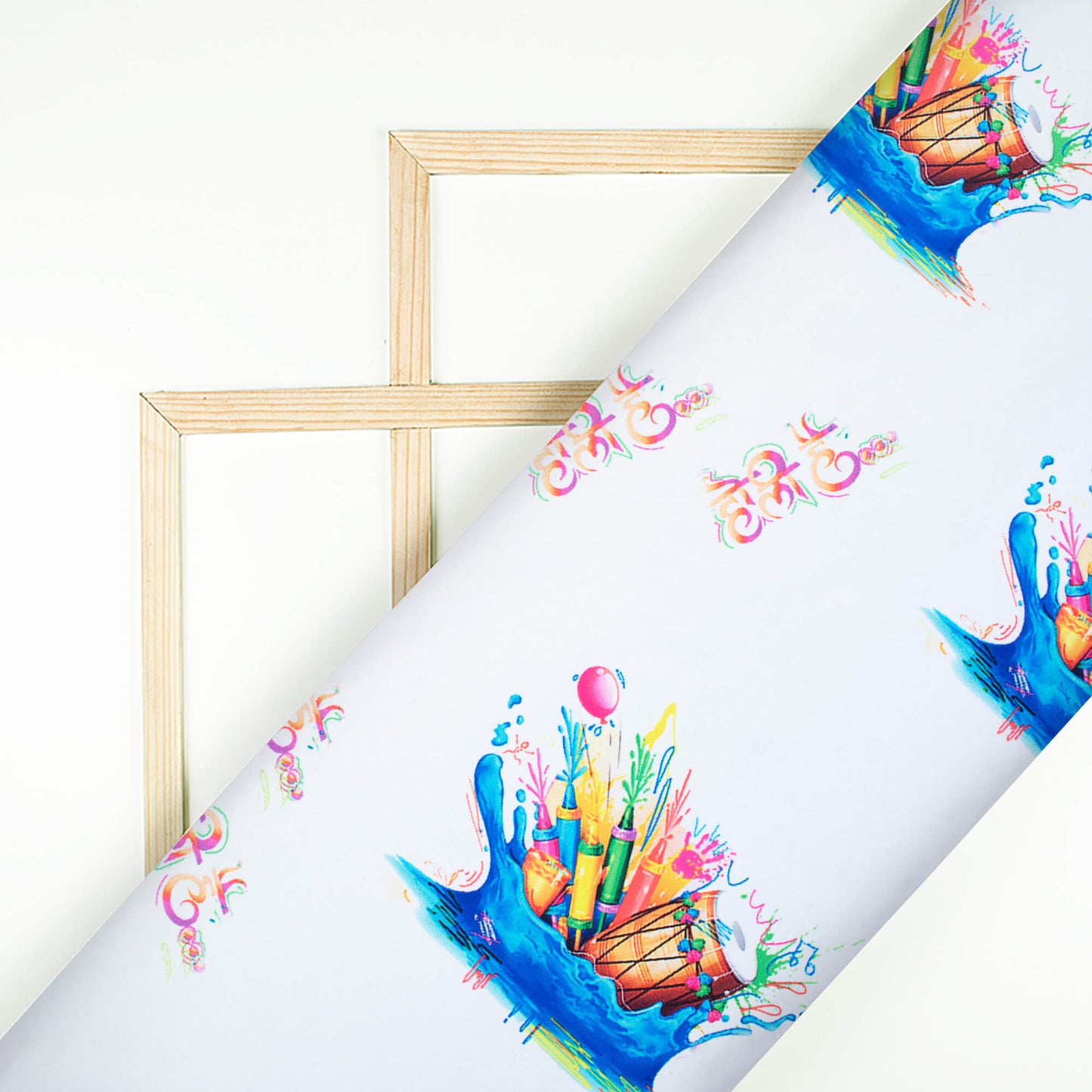 White And Royal Blue Holi Pattern Digital Print Ultra Premium Butter Crepe Fabric - Fabcurate