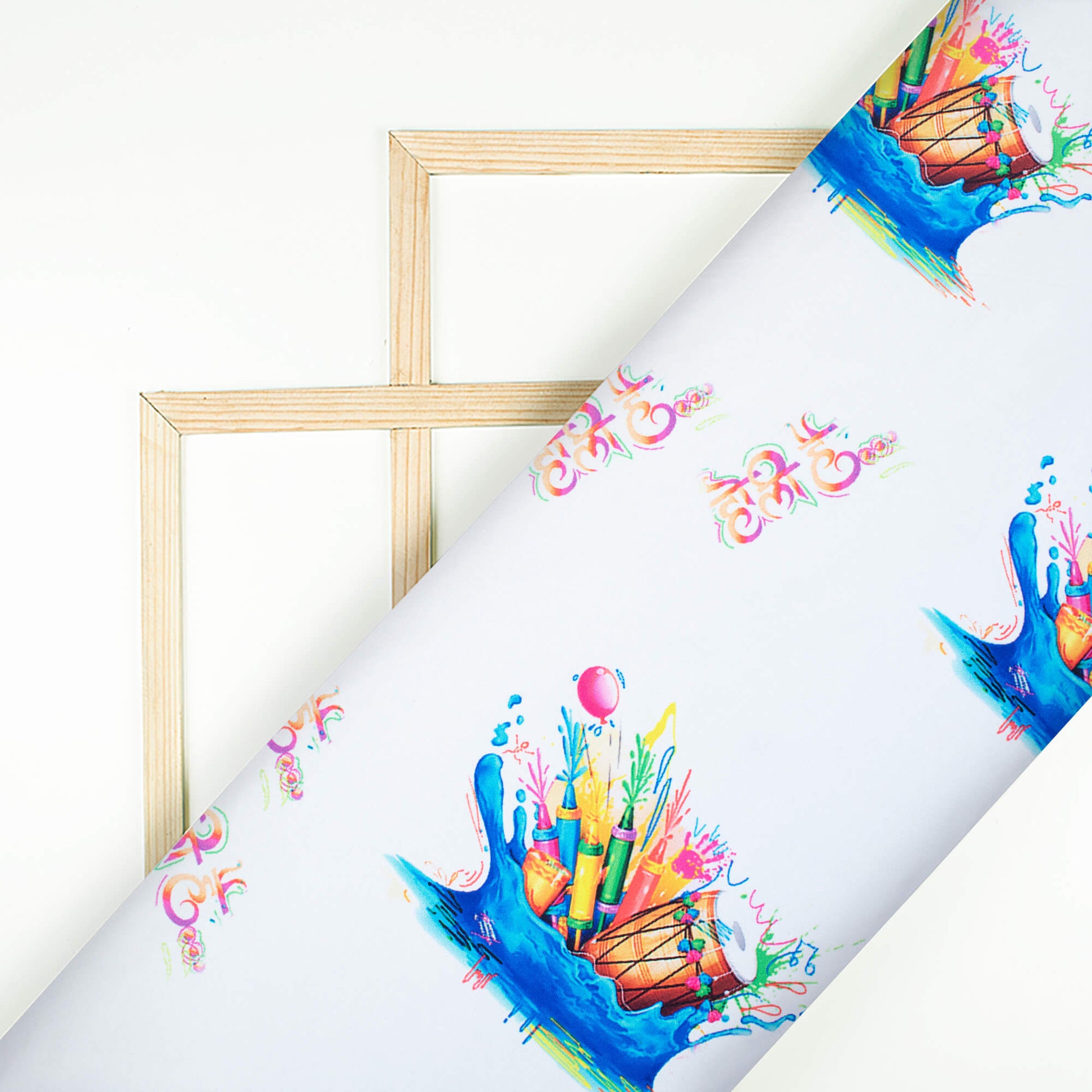 White And Royal Blue Holi Pattern Digital Print Ultra Premium Butter Crepe Fabric - Fabcurate