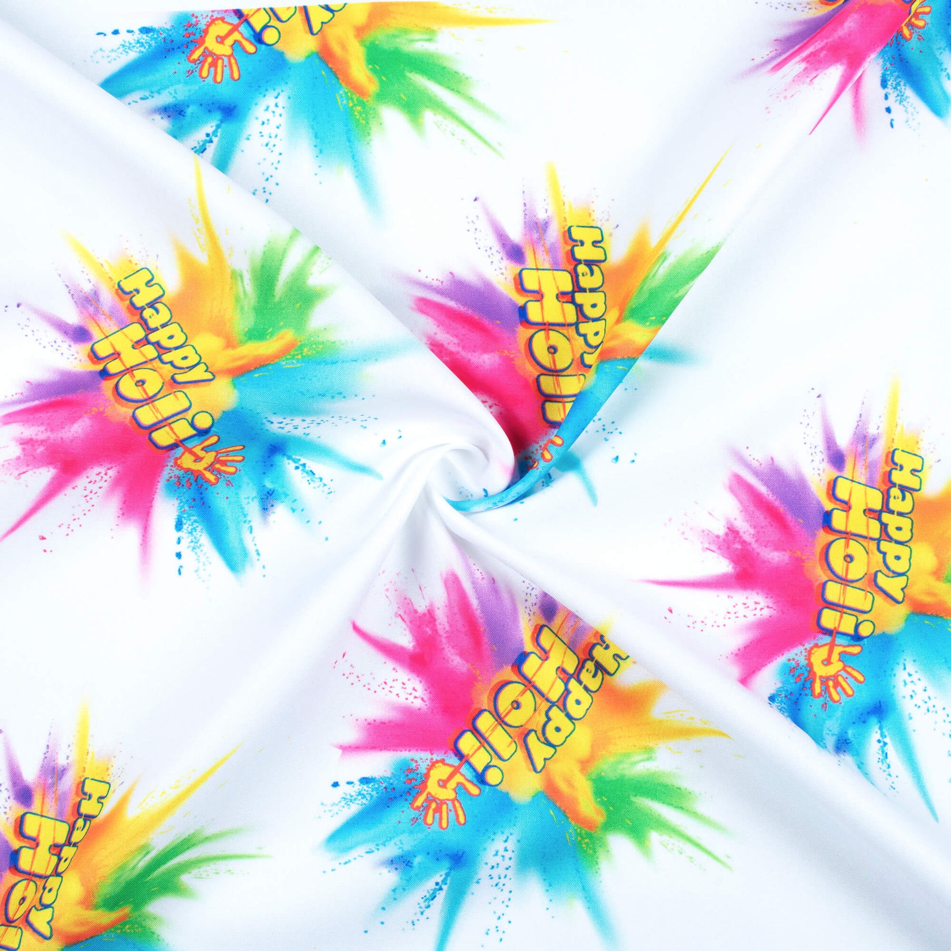 White And Yellow Holi Pattern Digital Print Ultra Premium Butter Crepe Fabric - Fabcurate