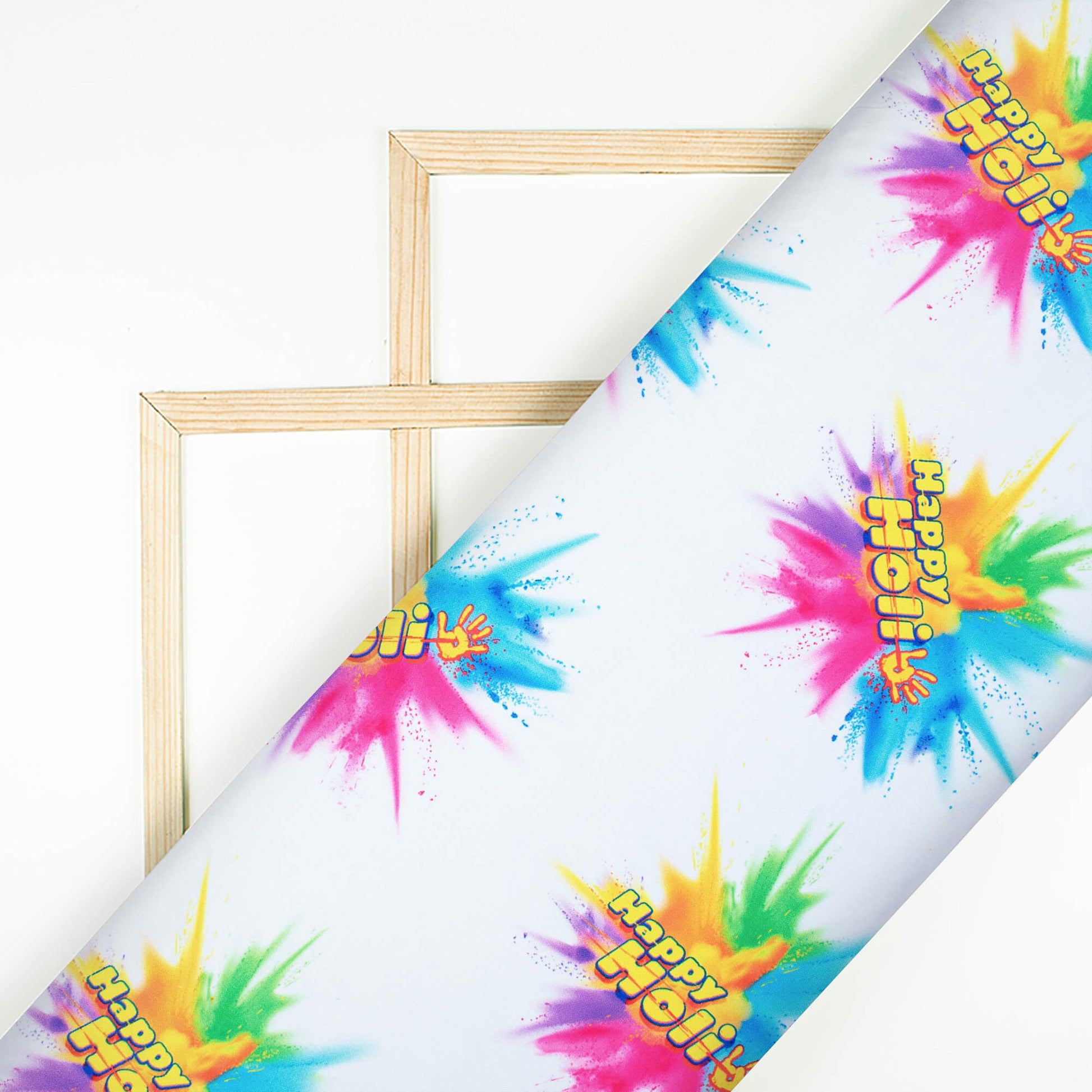 White And Yellow Holi Pattern Digital Print Ultra Premium Butter Crepe Fabric - Fabcurate