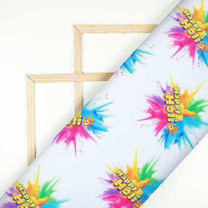 White And Yellow Holi Pattern Digital Print Ultra Premium Butter Crepe Fabric - Fabcurate