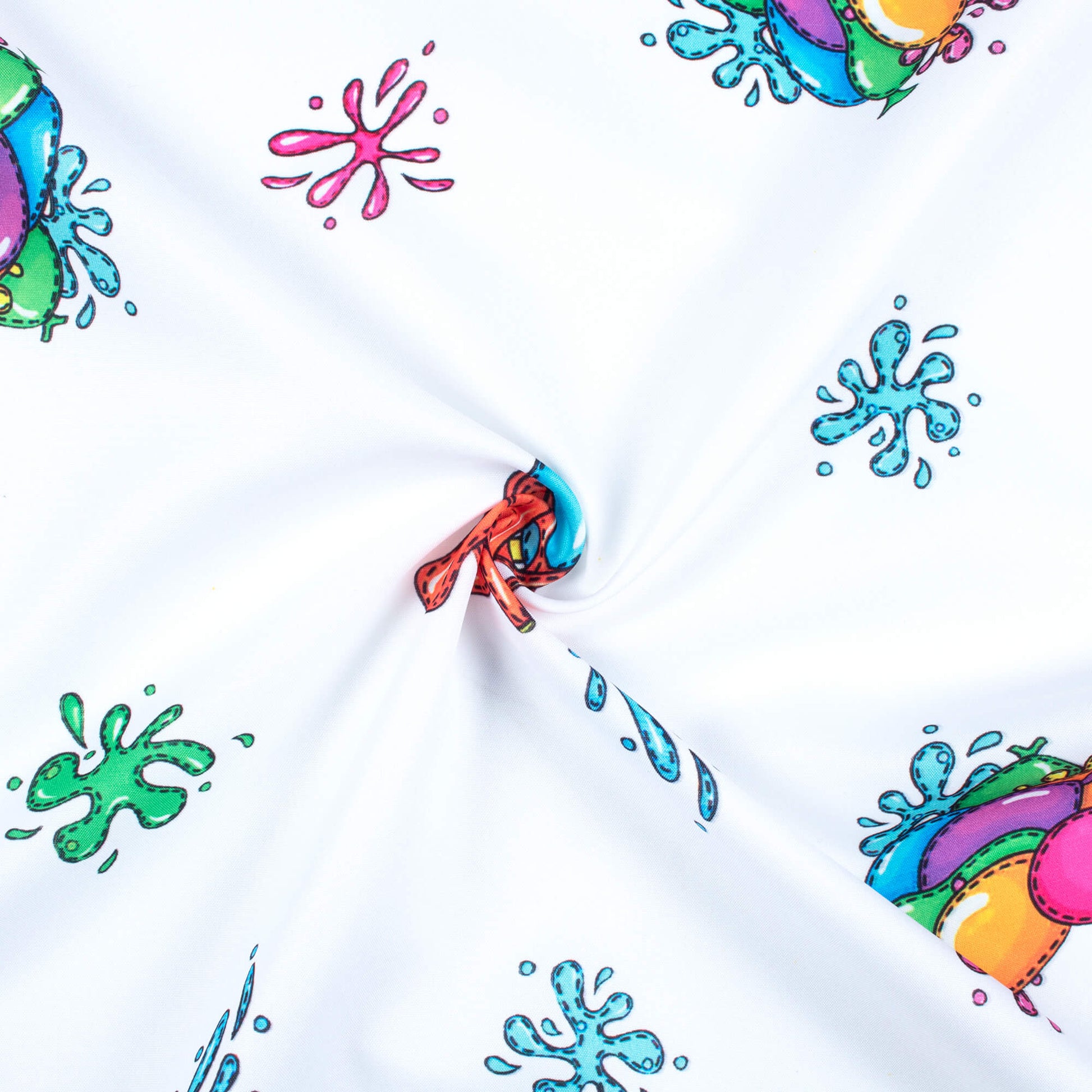 White And Squash Orange Holi Pattern Digital Print Ultra Premium Butter Crepe Fabric - Fabcurate