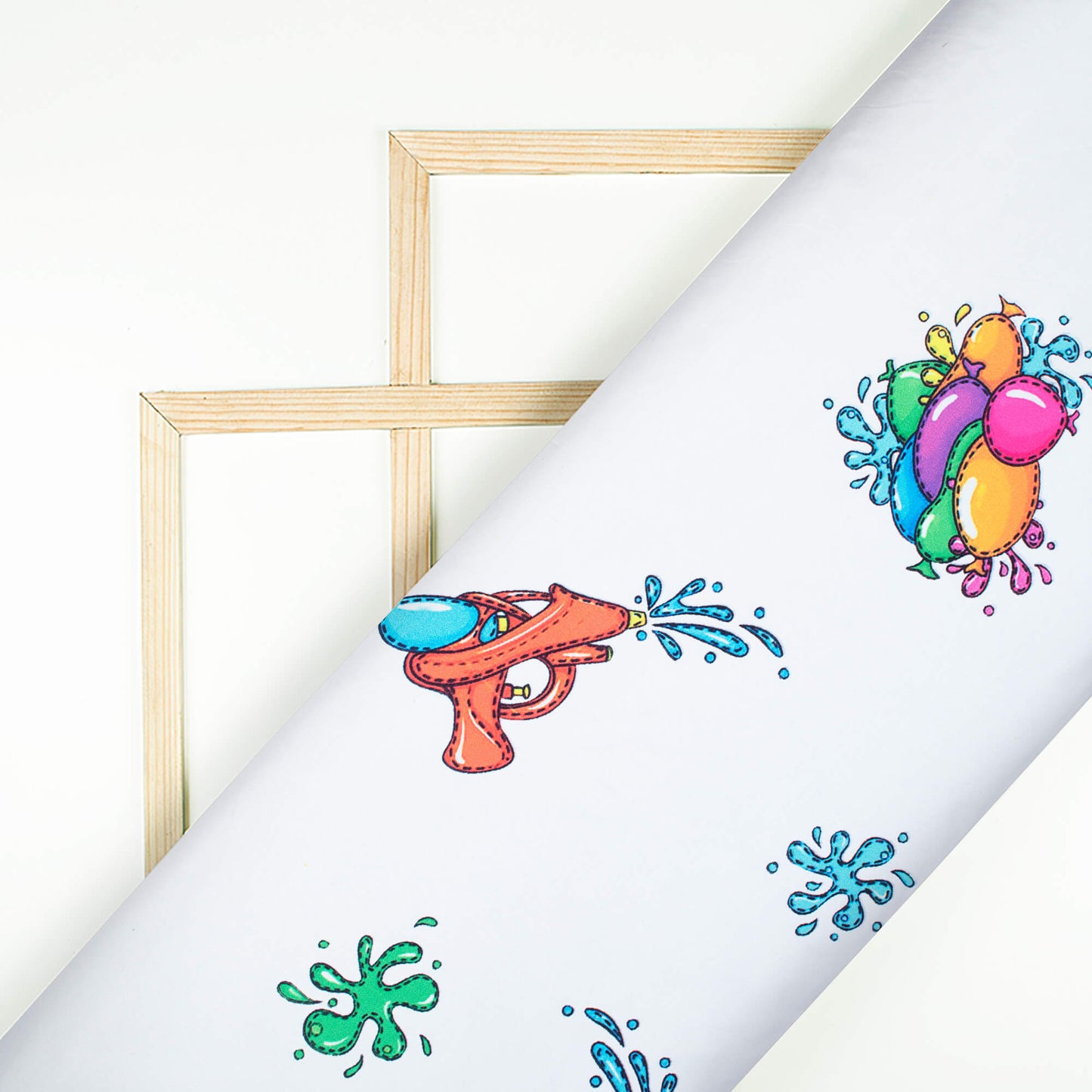 White And Squash Orange Holi Pattern Digital Print Ultra Premium Butter Crepe Fabric - Fabcurate