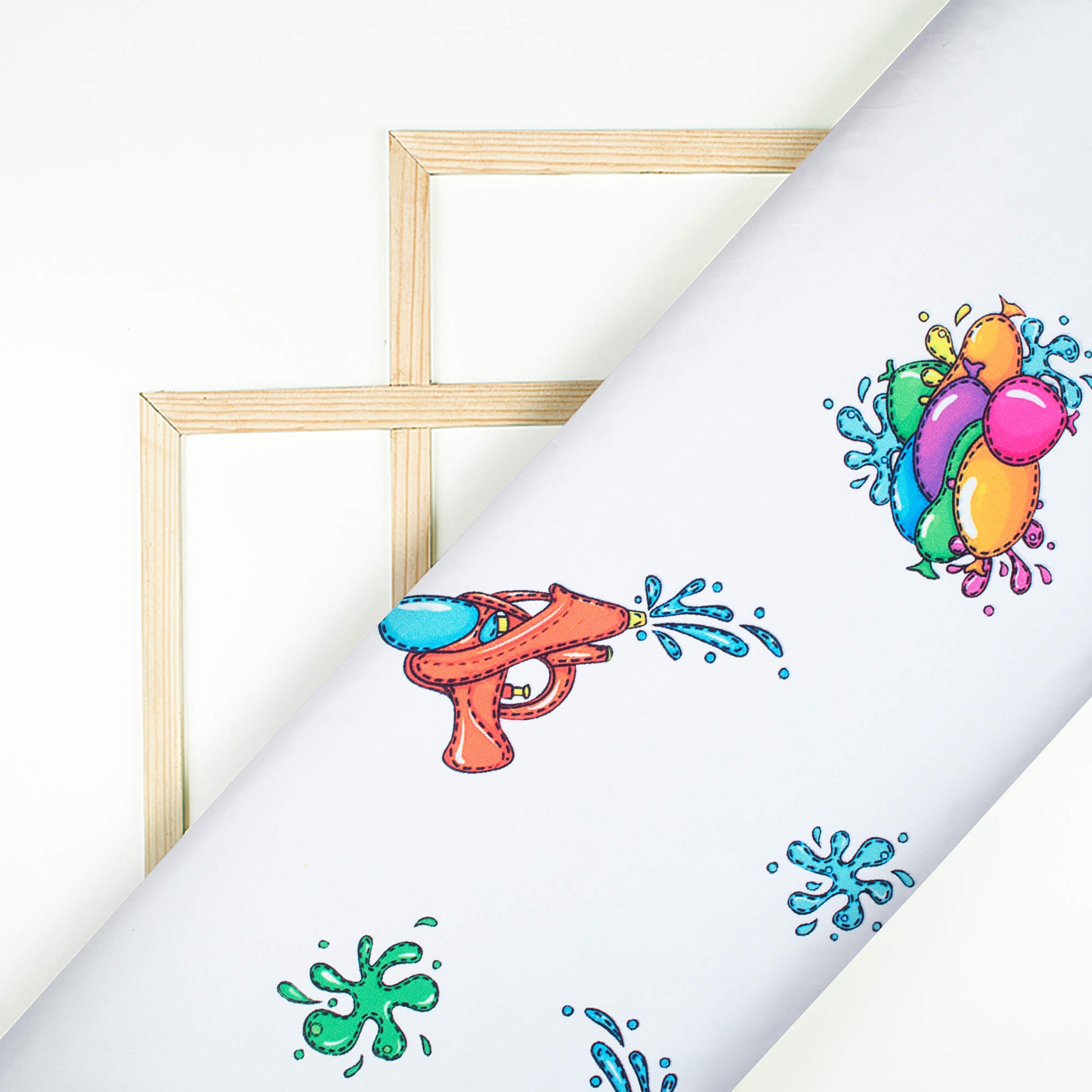 White And Squash Orange Holi Pattern Digital Print Ultra Premium Butter Crepe Fabric - Fabcurate