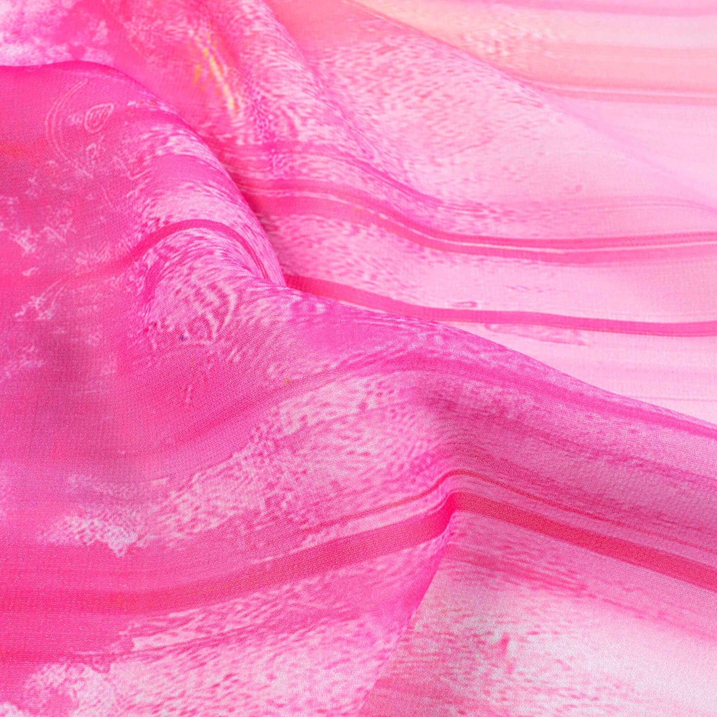 White And Pink Holi Pattern Digital Print Georgette Fabric - Fabcurate