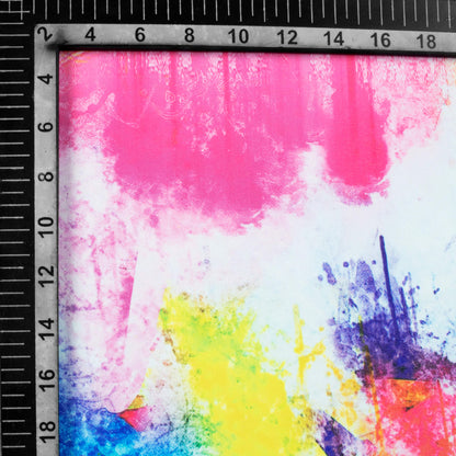 White And Pink Holi Pattern Digital Print Georgette Fabric - Fabcurate