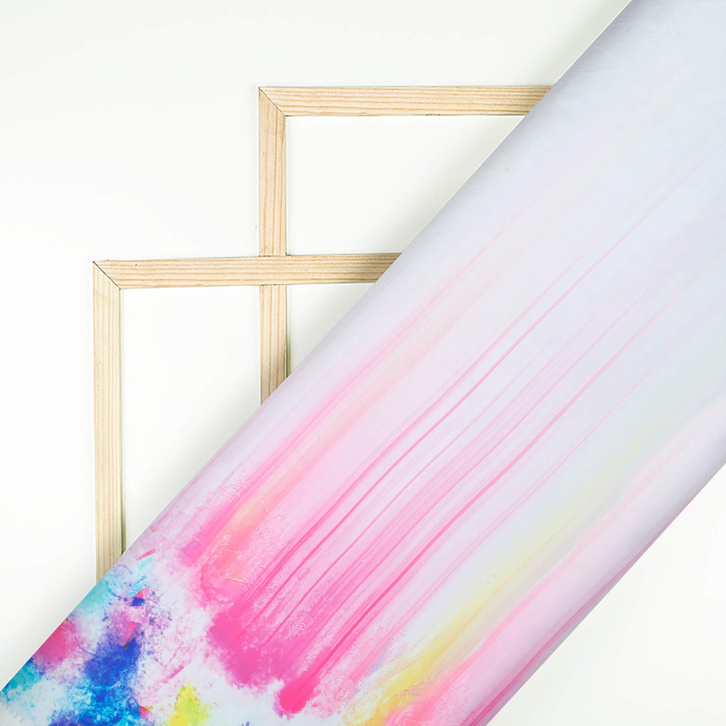 White And Pink Holi Pattern Digital Print Georgette Fabric - Fabcurate