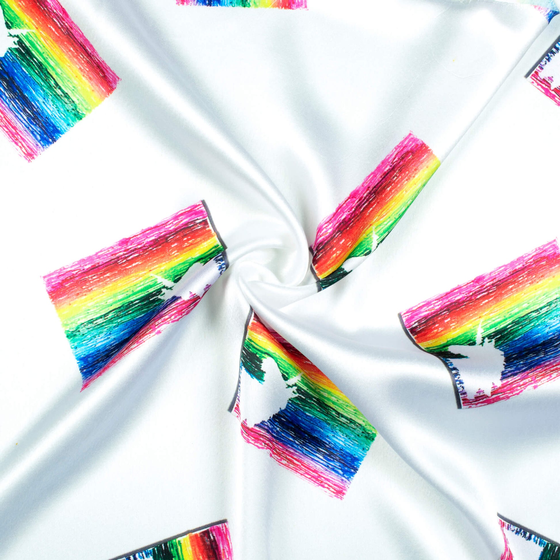 White And Red Holi Pattern Digital Print Japan Satin Fabric - Fabcurate