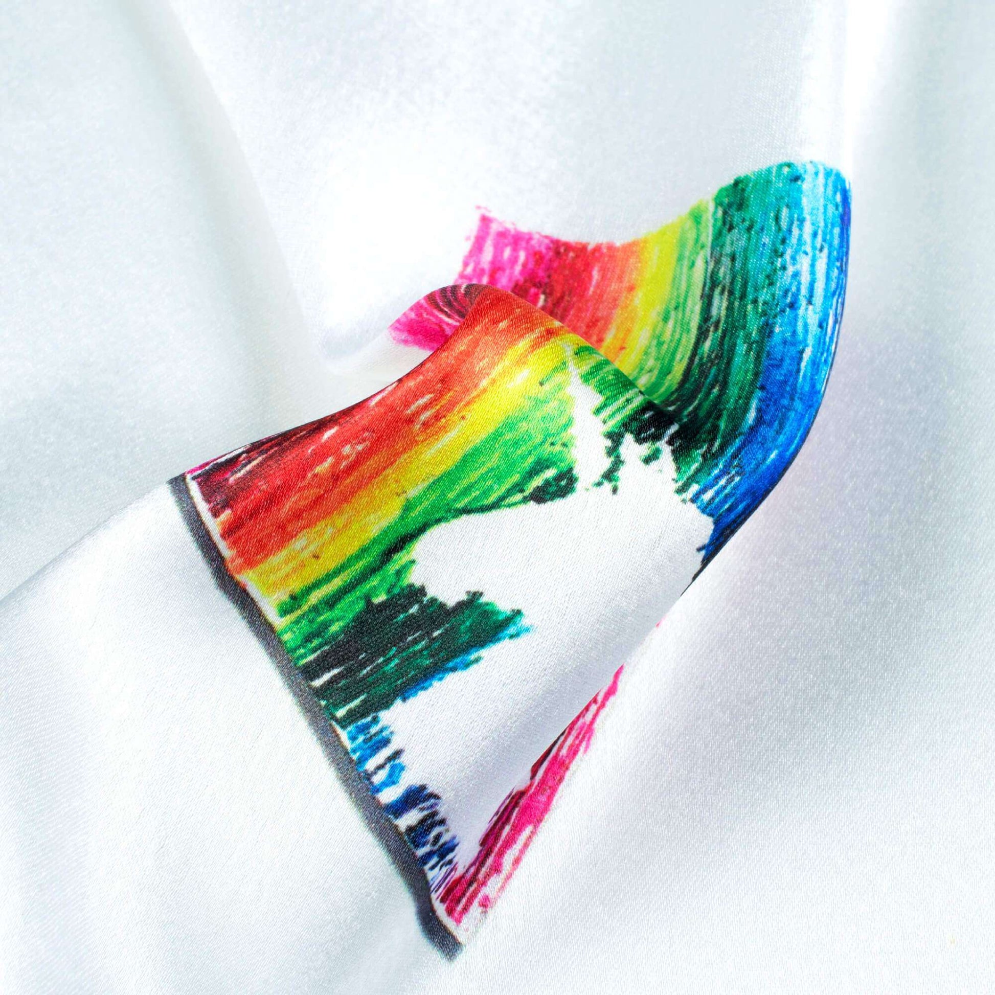 White And Red Holi Pattern Digital Print Japan Satin Fabric - Fabcurate