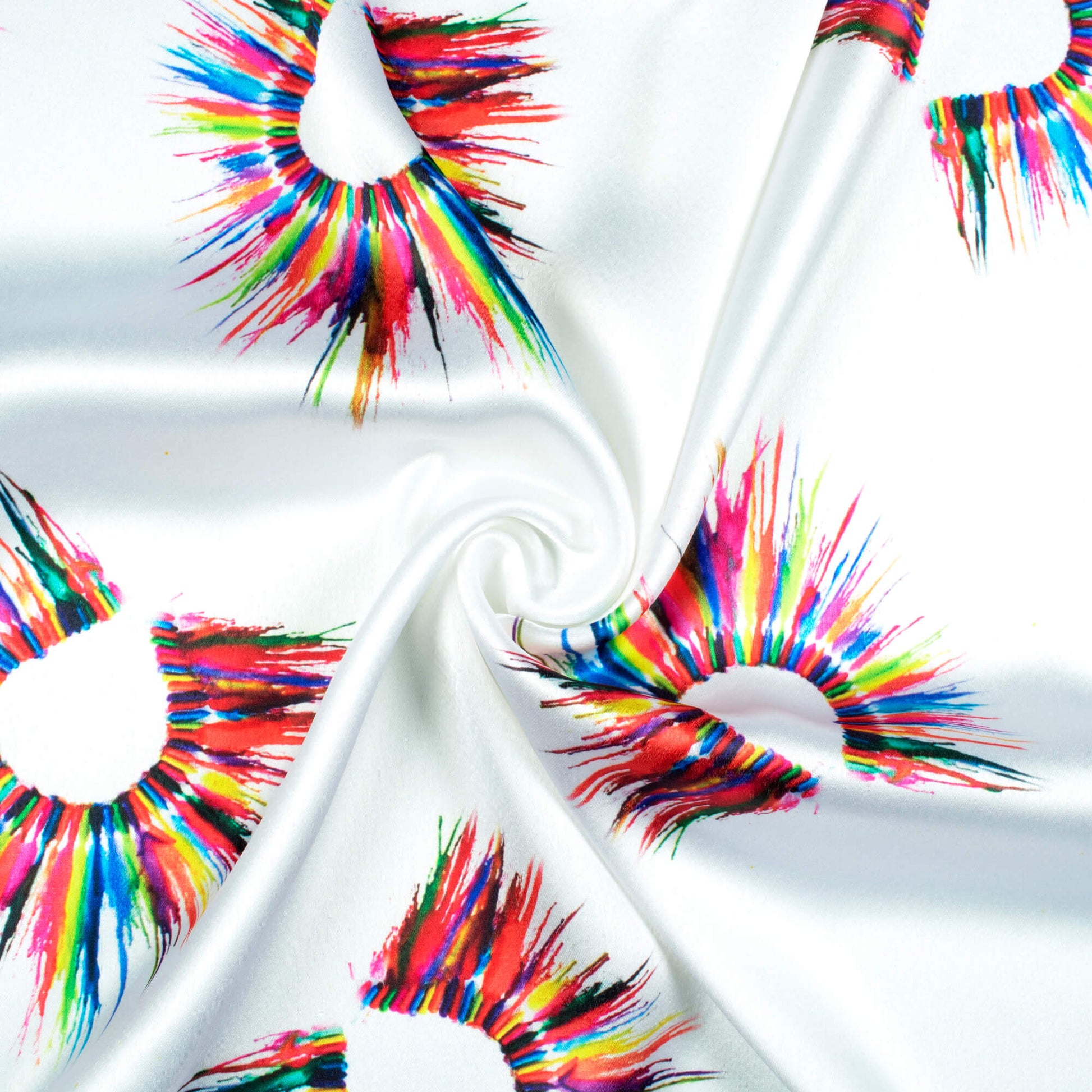 White And Red Holi Pattern Digital Print Japan Satin Fabric - Fabcurate