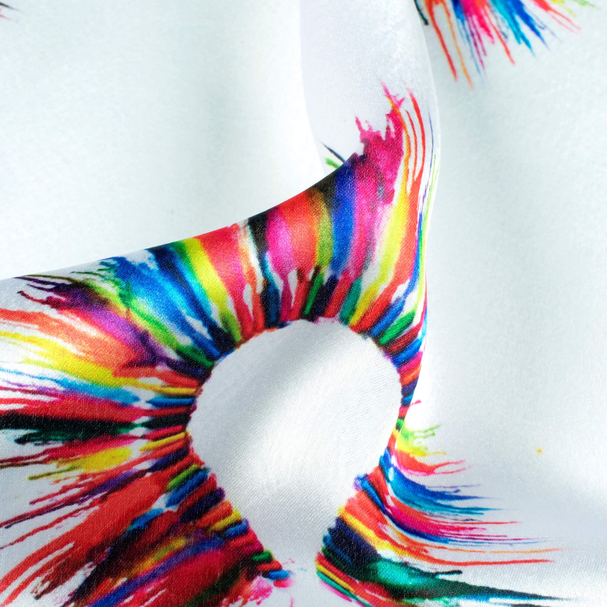 White And Red Holi Pattern Digital Print Japan Satin Fabric - Fabcurate