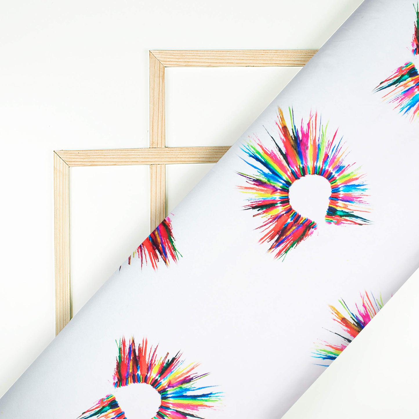 White And Red Holi Pattern Digital Print Japan Satin Fabric - Fabcurate