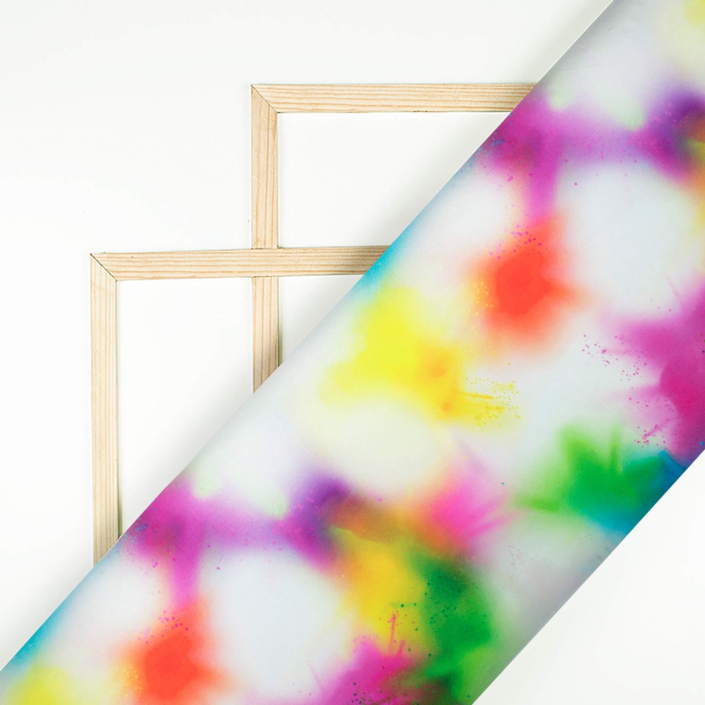 Multi-Color Holi Pattern Digital Print Japan Satin Fabric - Fabcurate