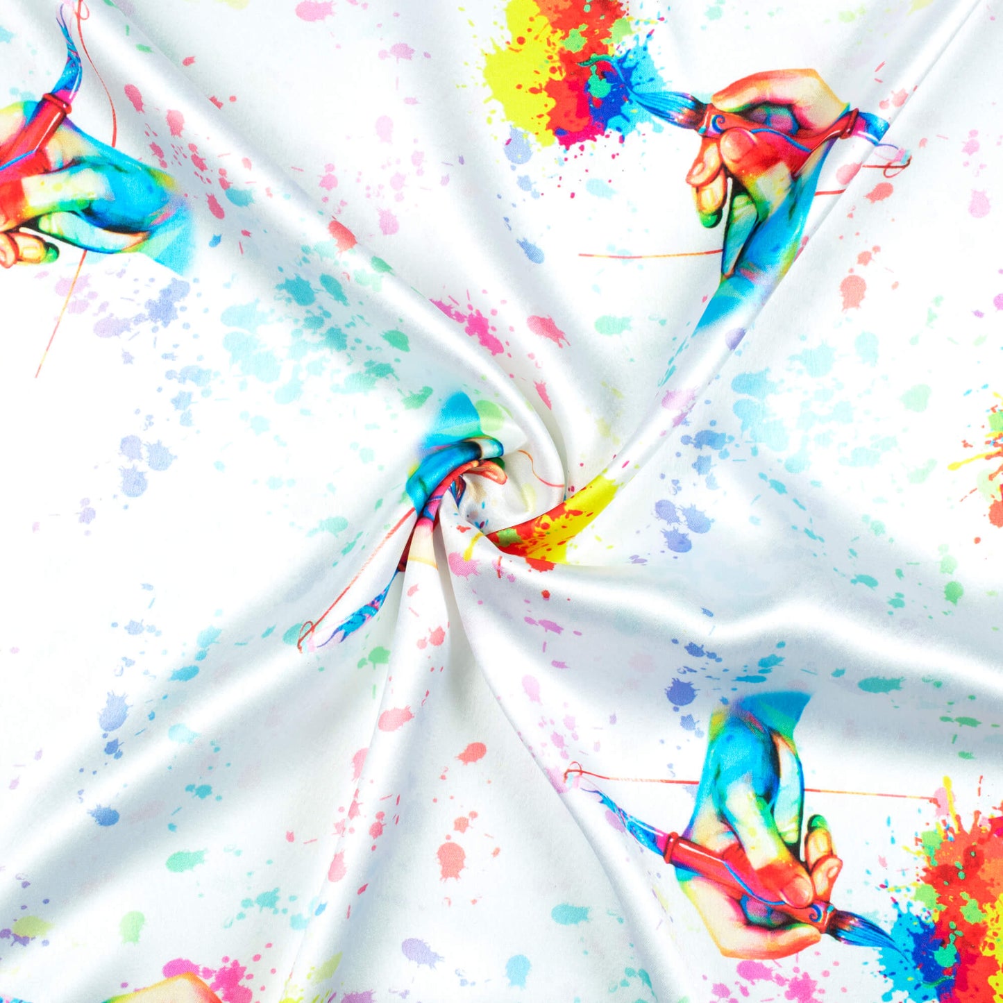 Multi-Color Holi Pattern Digital Print Japan Satin Fabric - Fabcurate